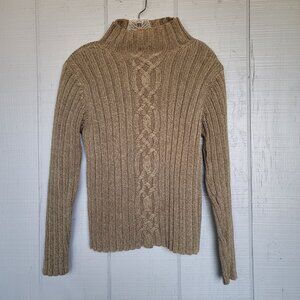 L.L. Bean Women's 100% Cotton Cable Knit Mock Neck Sweater. Size M